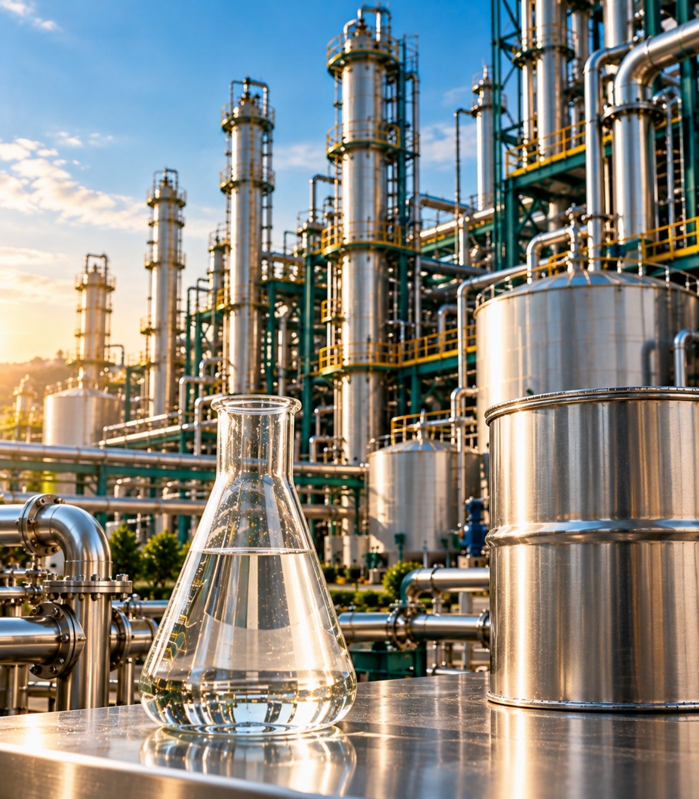Industrial separation and purification equipment at a chemical manufacturing facility